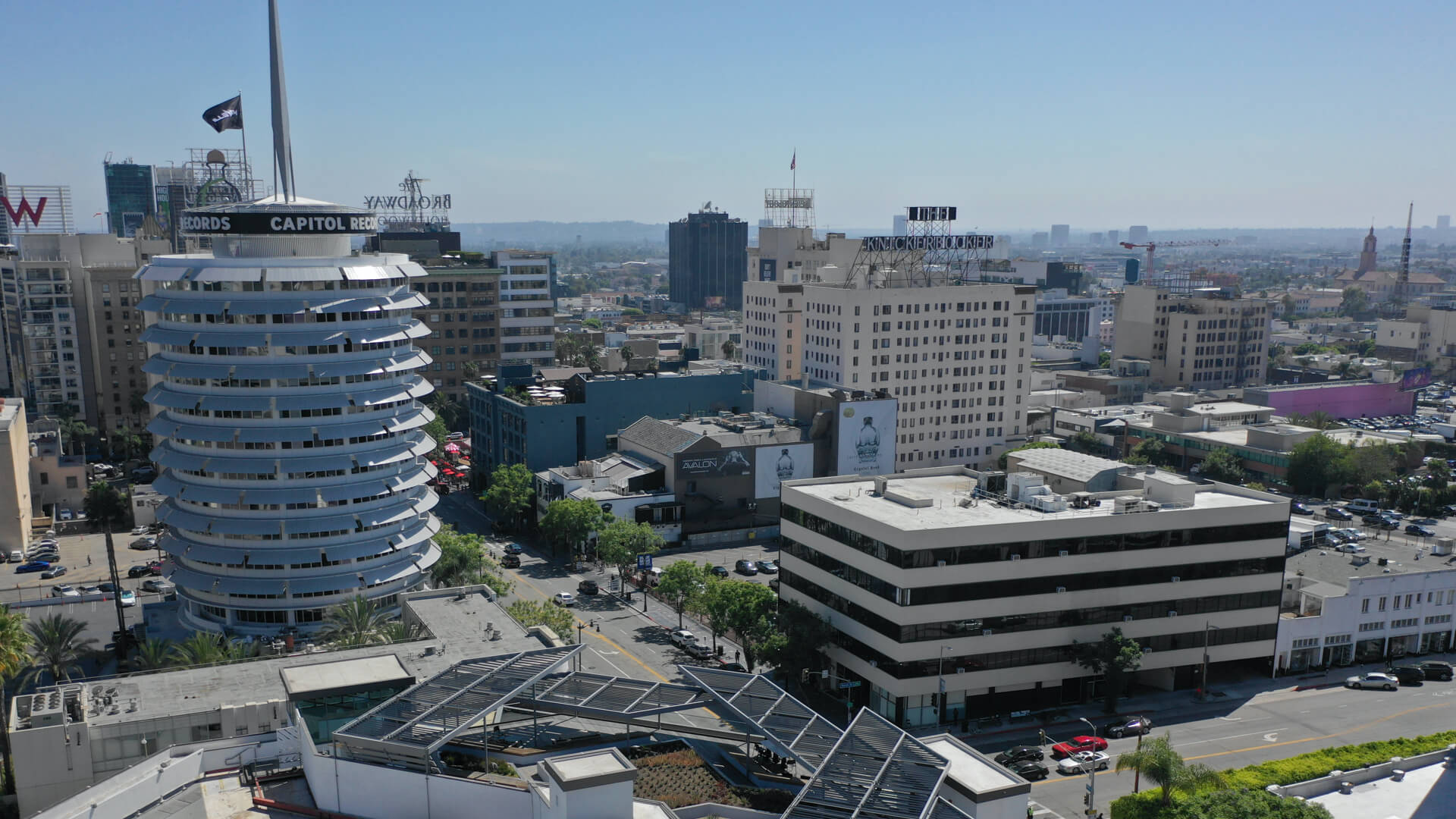 Rooftop terrace at 1800 Vine St overlooking Hollywood with Capitol Records in view