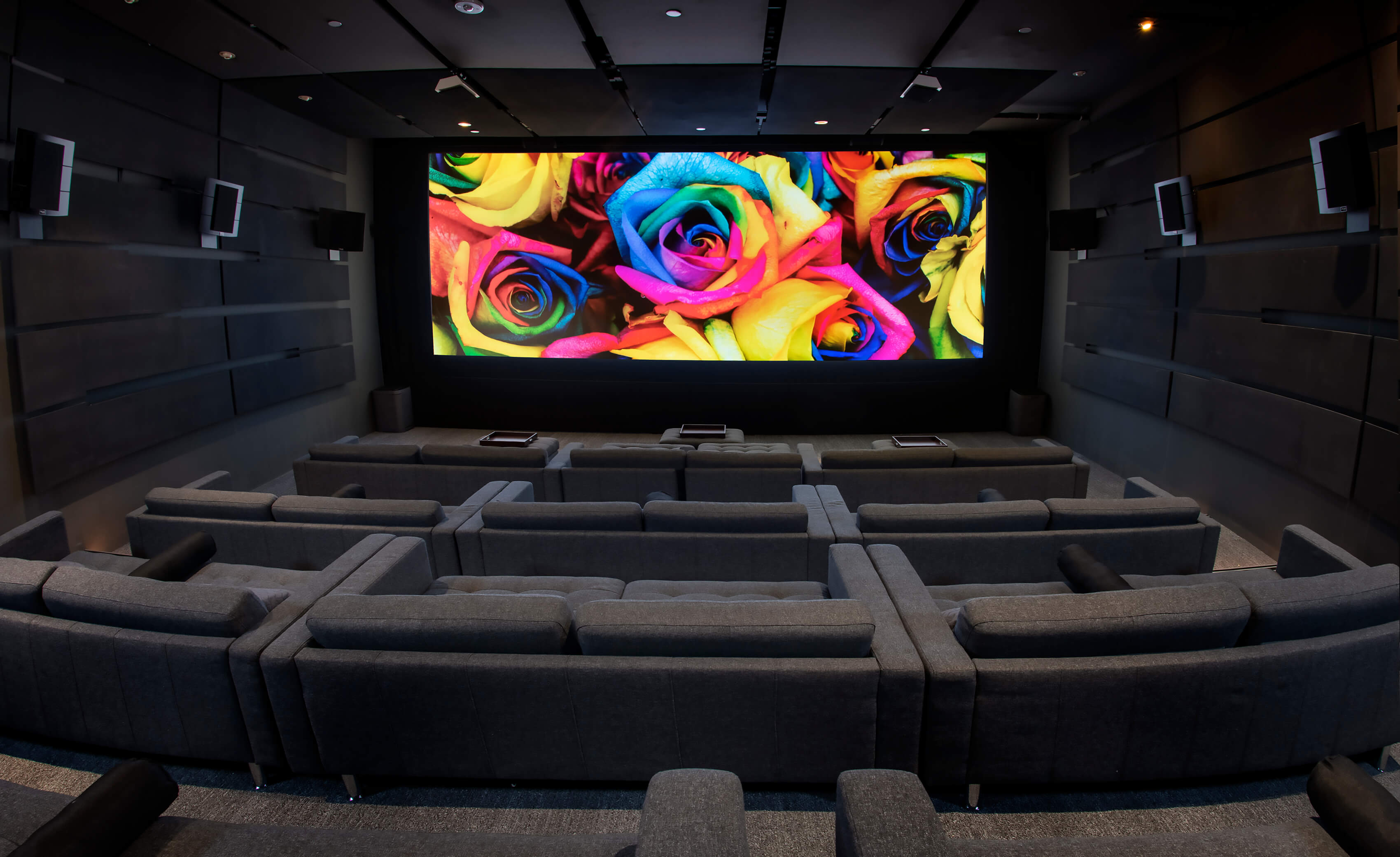 Full-scale cinema screen inside the Private Theater at 1800 Vine St