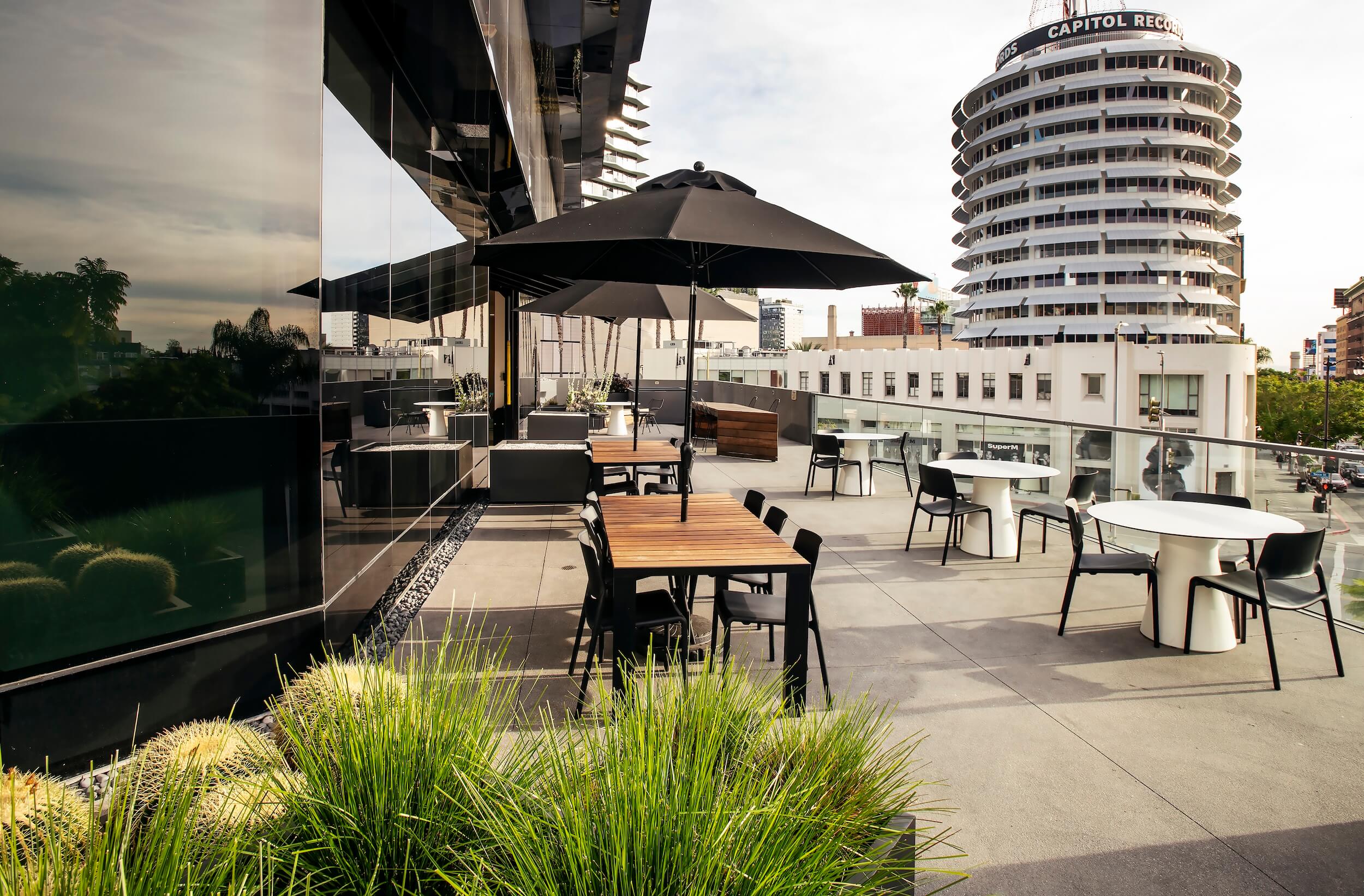 Yucca St. Patio at 1800 Vine St with Capitol Records Tower in view